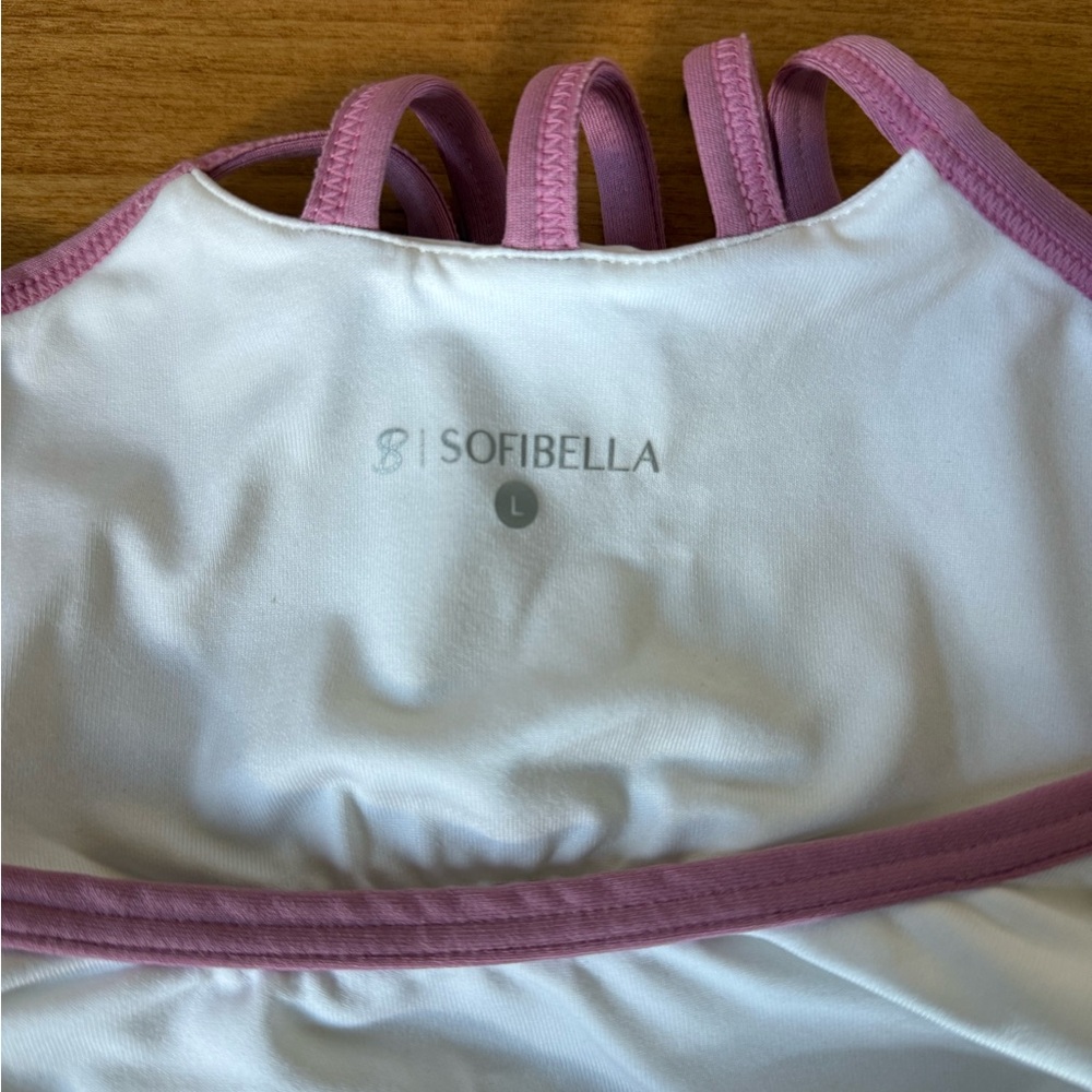 Sofibella White & Pink Strappy Racerback Tennis/Workout Tank – Women’s Large - Picture 4 of 6